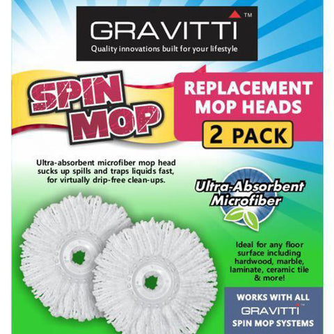 Gravitti Universal Replacement Spin Mop Heads- 2 Pack
